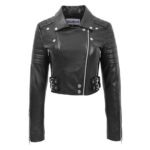 WeeBroz Women's Black Leather Biker Jacket Cropped Biker Style - Image 3