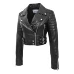 WeeBroz Women's Black Leather Biker Jacket Cropped Biker Style - Image 5