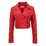 WeeBroz Women's Red Leather Biker Jacket Edgy Street Style