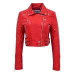WeeBroz Women's Red Leather Biker Jacket Edgy Street Style - Image 3