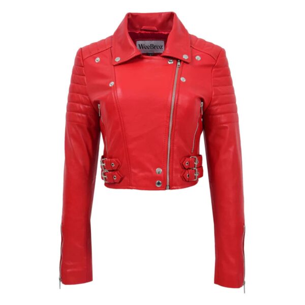 WeeBroz Women's Red Leather Biker Jacket Edgy Street Style - Image 3
