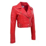 WeeBroz Women's Red Leather Biker Jacket Edgy Street Style - Image 4