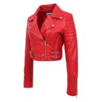 WeeBroz Women's Red Leather Biker Jacket Edgy Street Style - Image 5