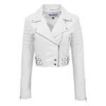 WeeBroz Women's White Leather Biker Jacket Cropped Leather Jacket