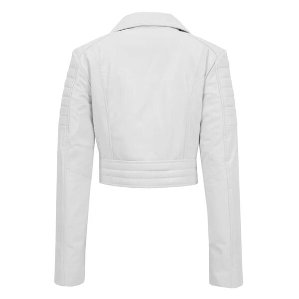 WeeBroz Women's White Leather Biker Jacket Cropped Leather Jacket - Image 2