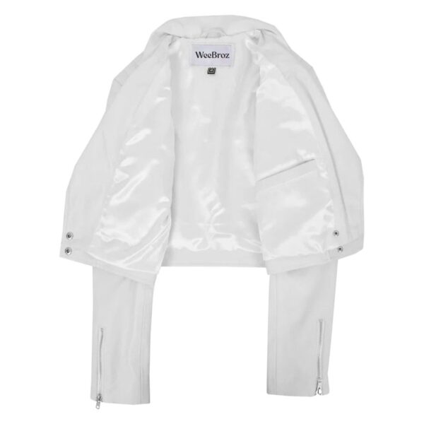 WeeBroz Women's White Leather Biker Jacket Cropped Leather Jacket - Image 7