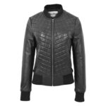 WeeBroz Women’s Black Leather Bomber Jacket Varsity Quilted Style