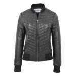 WeeBroz Women’s Black Leather Bomber Jacket Varsity Quilted Style - Image 3