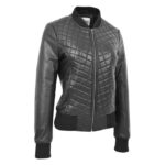 WeeBroz Women’s Black Leather Bomber Jacket Varsity Quilted Style - Image 4