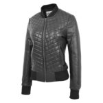 WeeBroz Women’s Black Leather Bomber Jacket Varsity Quilted Style - Image 5