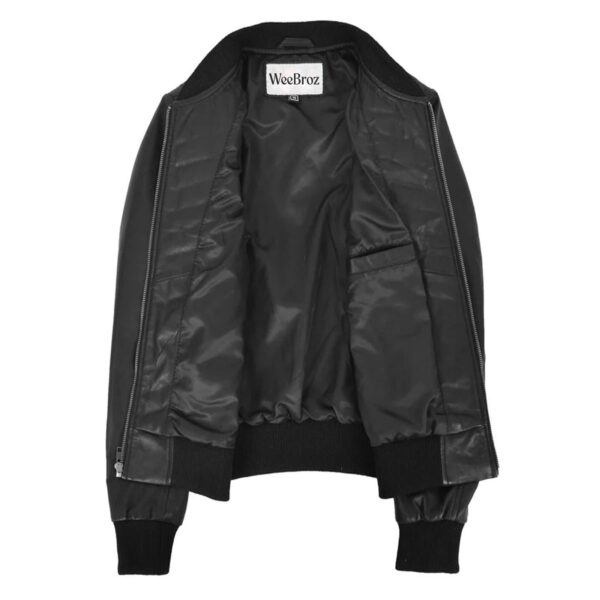 WeeBroz Women’s Black Leather Bomber Jacket Varsity Quilted Style - Image 7