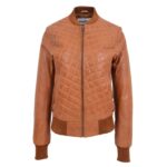 WeeBroz Women’s Tan Leather Bomber Jacket Quilted Style