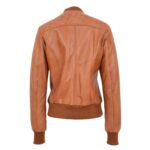 WeeBroz Women’s Tan Leather Bomber Jacket Quilted Style - Image 2