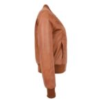 WeeBroz Women’s Tan Leather Bomber Jacket Quilted Style - Image 6