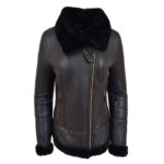 WeeBroz Women’s Black Leather Bomber Jacket Sheepskin Flight Jacket