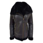 WeeBroz Women’s Black Leather Bomber Jacket Sheepskin Flight Jacket - Image 2