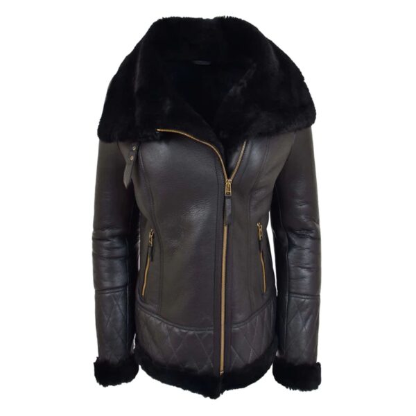WeeBroz Women’s Black Leather Bomber Jacket Sheepskin Flight Jacket - Image 2