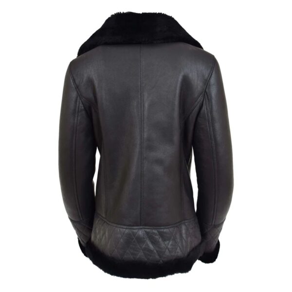 WeeBroz Women’s Black Leather Bomber Jacket Sheepskin Flight Jacket - Image 3