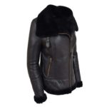 WeeBroz Women’s Black Leather Bomber Jacket Sheepskin Flight Jacket - Image 4