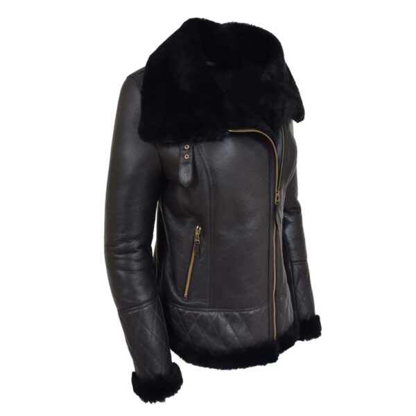 WeeBroz Women’s Black Leather Bomber Jacket Sheepskin Flight Jacket - Image 4