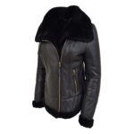 WeeBroz Women’s Black Leather Bomber Jacket Sheepskin Flight Jacket - Image 5