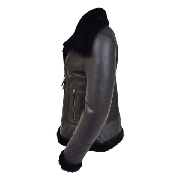 WeeBroz Women’s Black Leather Bomber Jacket Sheepskin Flight Jacket - Image 6