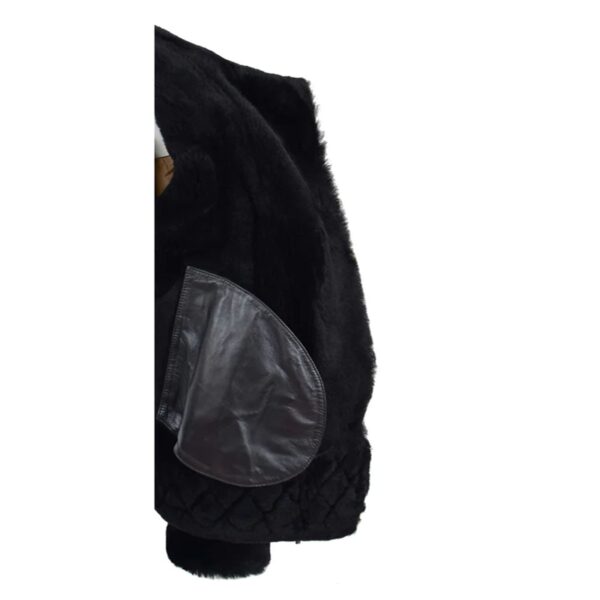 WeeBroz Women’s Black Leather Bomber Jacket Sheepskin Flight Jacket - Image 7