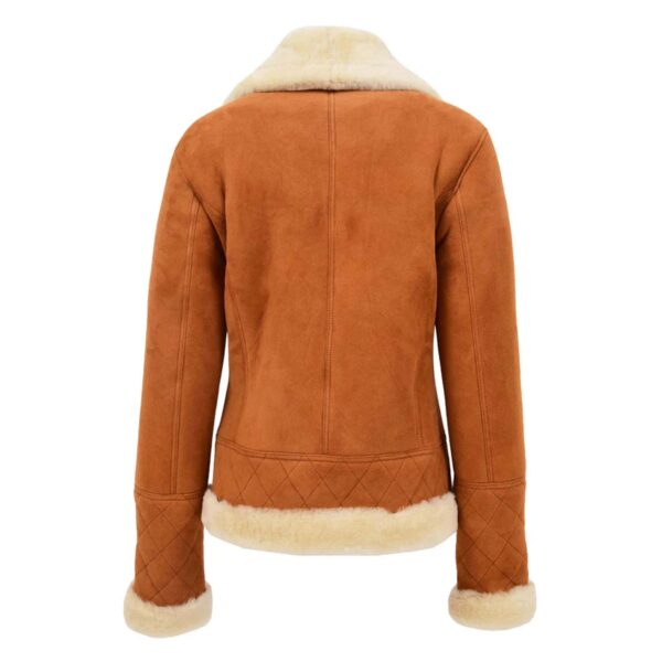 WeeBroz Women’s Tan Leather Bomber Jacket Sheepskin Aviator Style - Image 2