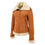WeeBroz Women’s Tan Leather Bomber Jacket Sheepskin Aviator Style - Image 5