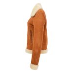 WeeBroz Women’s Tan Leather Bomber Jacket Sheepskin Aviator Style - Image 6