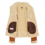 WeeBroz Women’s Tan Leather Bomber Jacket Sheepskin Aviator Style - Image 7