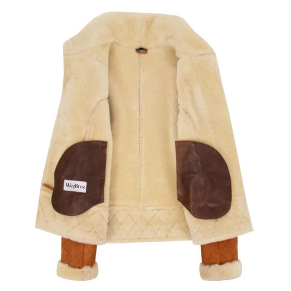 WeeBroz Women’s Tan Leather Bomber Jacket Sheepskin Aviator Style - Image 7