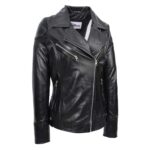WeeBroz Women's Black Leather Biker Jacket Cross Zip Style