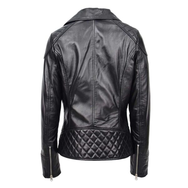 WeeBroz Women's Black Leather Biker Jacket Cross Zip Style - Image 2