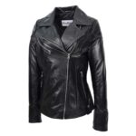 WeeBroz Women's Black Leather Biker Jacket Cross Zip Style - Image 3