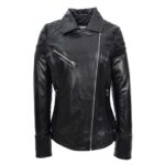 WeeBroz Women's Black Leather Biker Jacket Cross Zip Style - Image 4