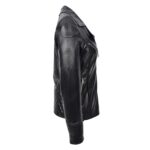 WeeBroz Women's Black Leather Biker Jacket Cross Zip Style - Image 5
