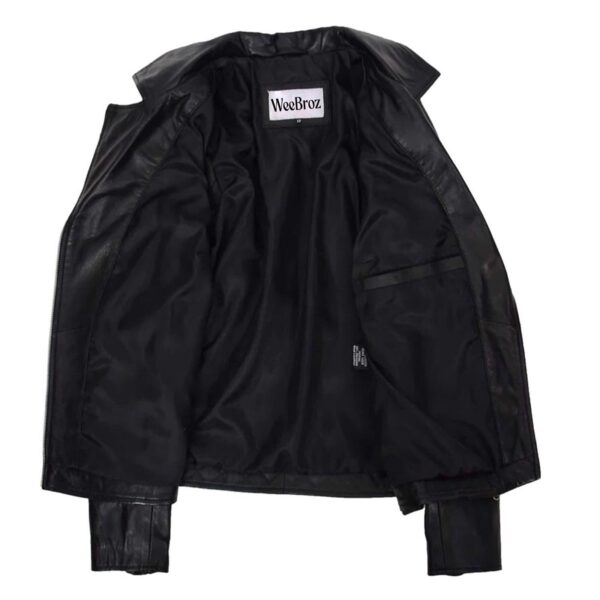 WeeBroz Women's Black Leather Biker Jacket Cross Zip Style - Image 6