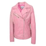 WeeBroz Women's Pink Leather Biker Jacket Timeless Casual Chic Biker Style