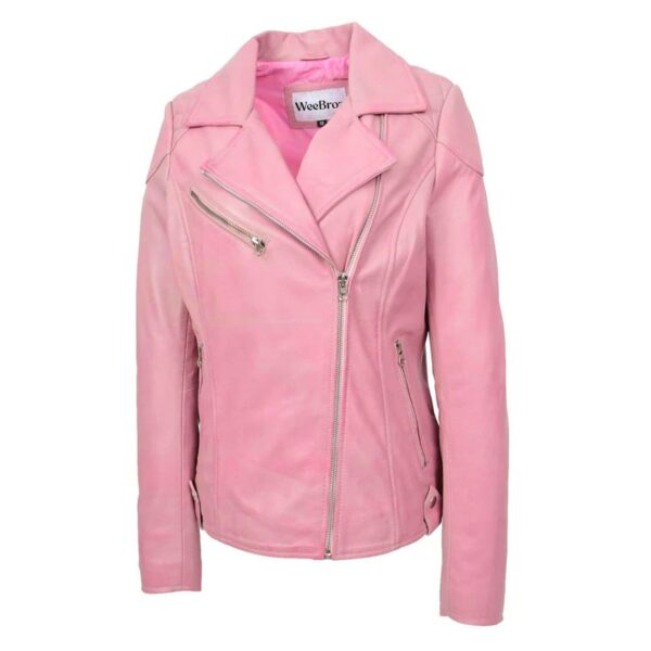 WeeBroz Women's Pink Leather Biker Jacket Timeless Casual Chic Biker Style - Image 1