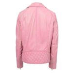WeeBroz Women's Pink Leather Biker Jacket Timeless Casual Chic Biker Style - Image 2