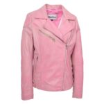 WeeBroz Women's Pink Leather Biker Jacket Timeless Casual Chic Biker Style - Image 3