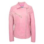 WeeBroz Women's Pink Leather Biker Jacket Timeless Casual Chic Biker Style - Image 4
