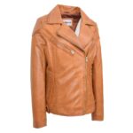 WeeBroz Women's Tan Leather Biker Jacket Timeless Outerwear