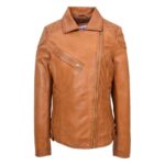 WeeBroz Women's Tan Leather Biker Jacket Timeless Outerwear - Image 3
