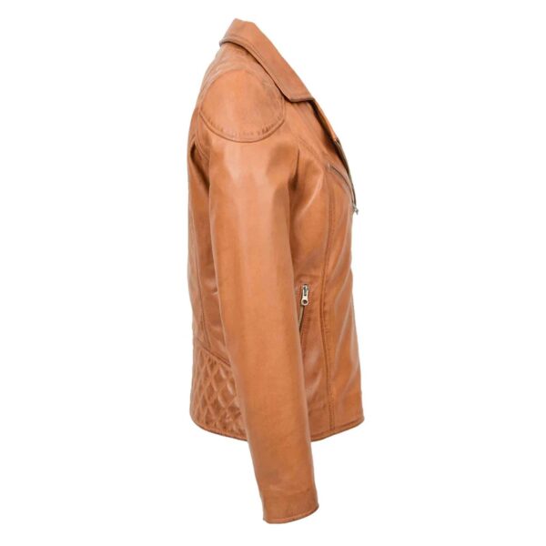 WeeBroz Women's Tan Leather Biker Jacket Timeless Outerwear - Image 4
