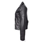 WeeBroz Women's Black Leather Biker Jacket Multi Cross Zip Quilted Style - Image 3