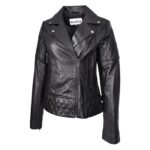 WeeBroz Women's Black Leather Biker Jacket Multi Cross Zip Quilted Style - Image 5