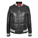 WeeBroz Women’s Black Leather Bomber Jacket Puffer Style