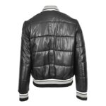 WeeBroz Women’s Black Leather Bomber Jacket Puffer Style - Image 2